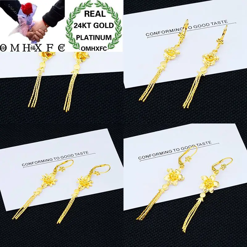 

OMHXFC Wholesale European Fashion Woman Girl Party Wedding Gift 4 Designs Flower Tassel 24KT Gold Drop Earrings ER56