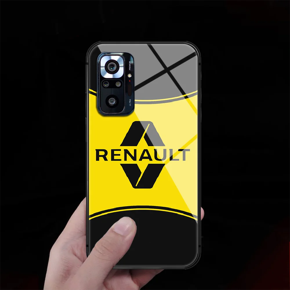 

French Renault Car Tempered Glass Phone Case Cover For Xiaomi Redmi Note 7 8 9 10 K40 A C S T Pro Black Black Bumper Hot Hoesjes