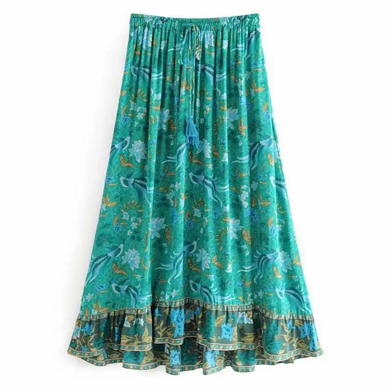 Женская юбка с цветочным принтом бохо эластичной резинкой на талии воланами