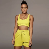 sexy two piece women set sweat suits solid color sleeveless tank top slim lace up shorts casual street sweat suit female