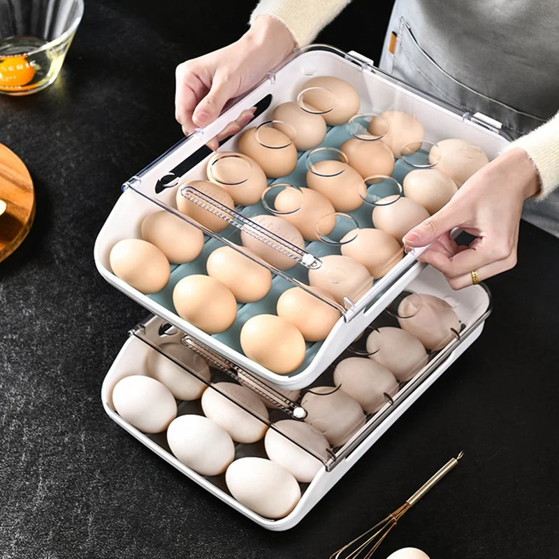 

Creative Automatic Rolling Egg Box Kitchen Refrigerator Egg Storage Box Household Transparent Drawer Egg Tray Hot Organizer