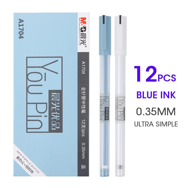 12 Pcs Blue 0.35mm M& G, 12 шт./лот, милые, кавайные, новые, простые, 0,35 мм, гелевые ручки, ультратонкие, офисные, школьные принадлежности, канцелярские принадлежности, для детей, студентов, гелевые ручки - Цвет: 12 Pcs Blue 0.35mm