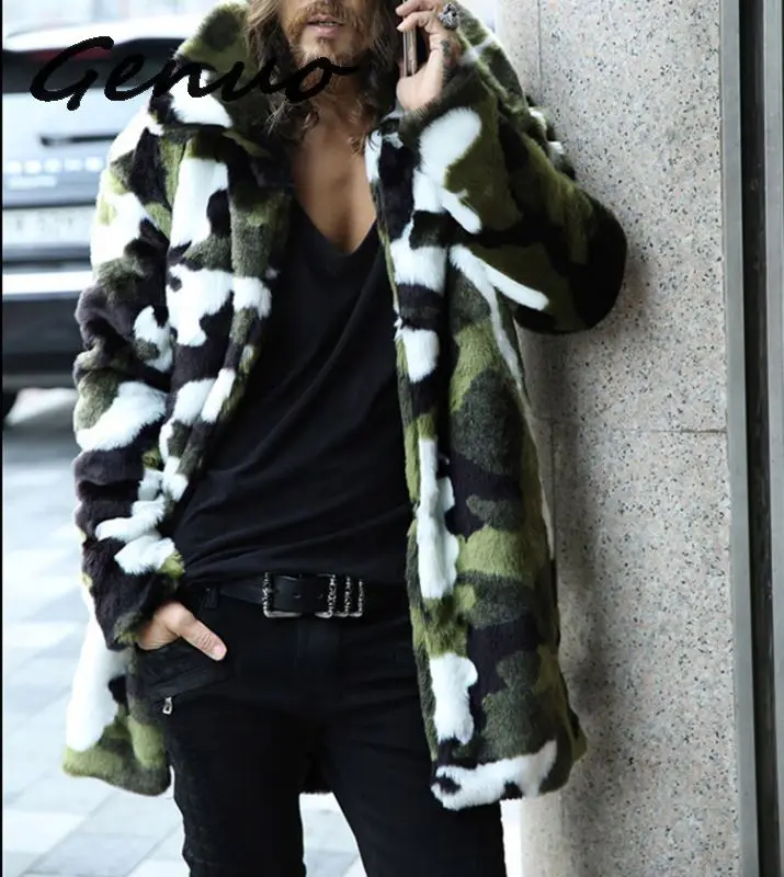 Мужская куртка из искусственного меха камуфляжная теплая с лацканами и