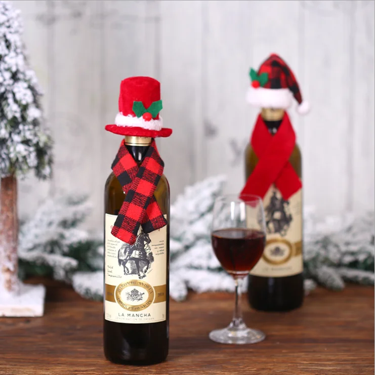 

2Pcs/Set Christmas Wine Bottle Cover Set Santa Claus Bottle Decorations With Hats Xmas Home Party Ornament Table Decorations