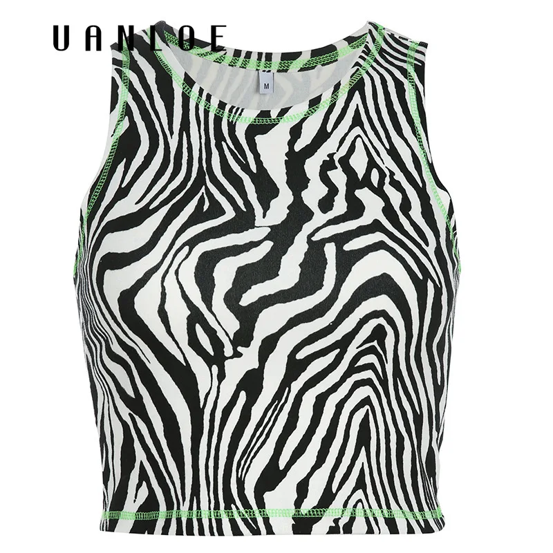 Майка без рукавов с рисунком зебры женская сексуальная укороченная летняя