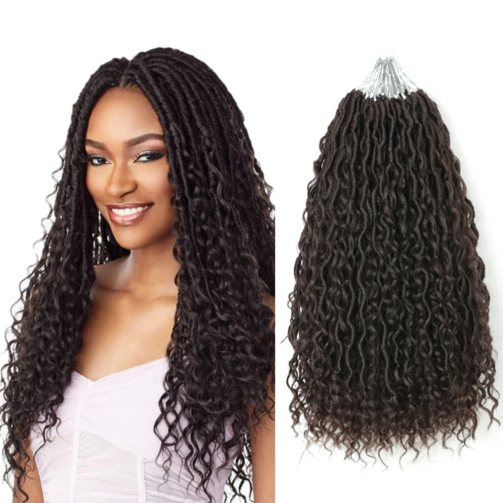 

Goddess Locs Crochet Braids 14-18inch Curly Synthetic Ombre Brown BUG Braiding Hair Extension For Women 24Stands/Pack Alibaby