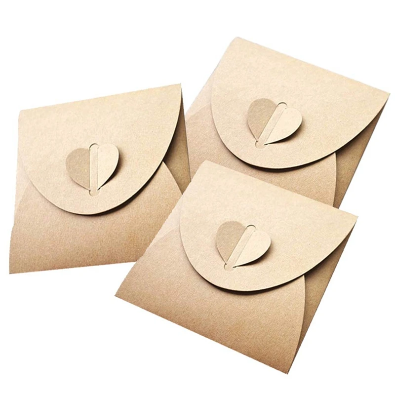 100Pcs/Lot Retro Love Kraft Cd Dvd Sleeves Paper Envelopes with Heart Button for Wedding Party 13X13cm | Канцтовары для офиса и