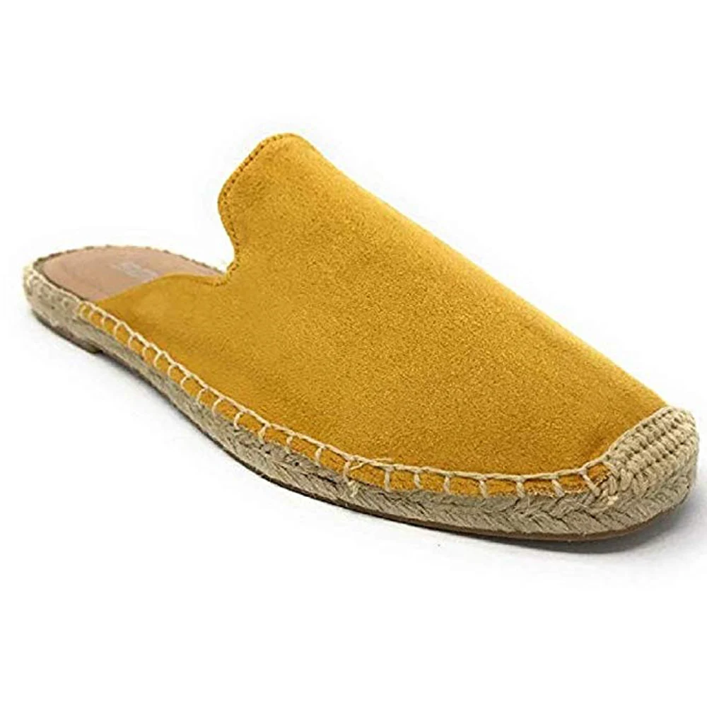 yellow Летняя обувь на плоской подошве; mule feminino; женские сандалии; тапочки; эспадрильи; парусиновые женские тапочки с острым носком; шлепанцы; Прямая поставка - Цвет: yellow
