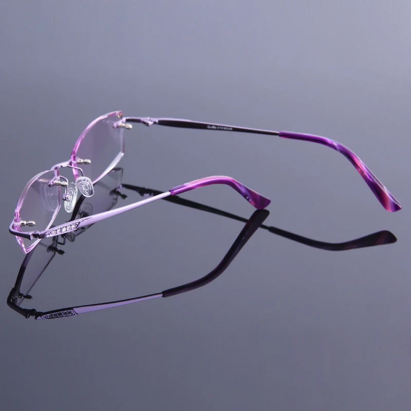Роскошные очки для чтения женские без оправы Стразы с фиолетовыми линзами