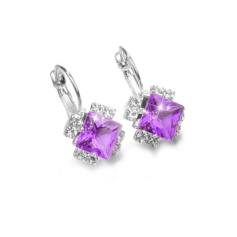 Purple Модные роскошные стразы женские серьги-кольца с Для женщин милые Кристаллические серьги геометрической формы круг висячие серьги ювелирные изделия аксессуары - Окраска металла: Purple