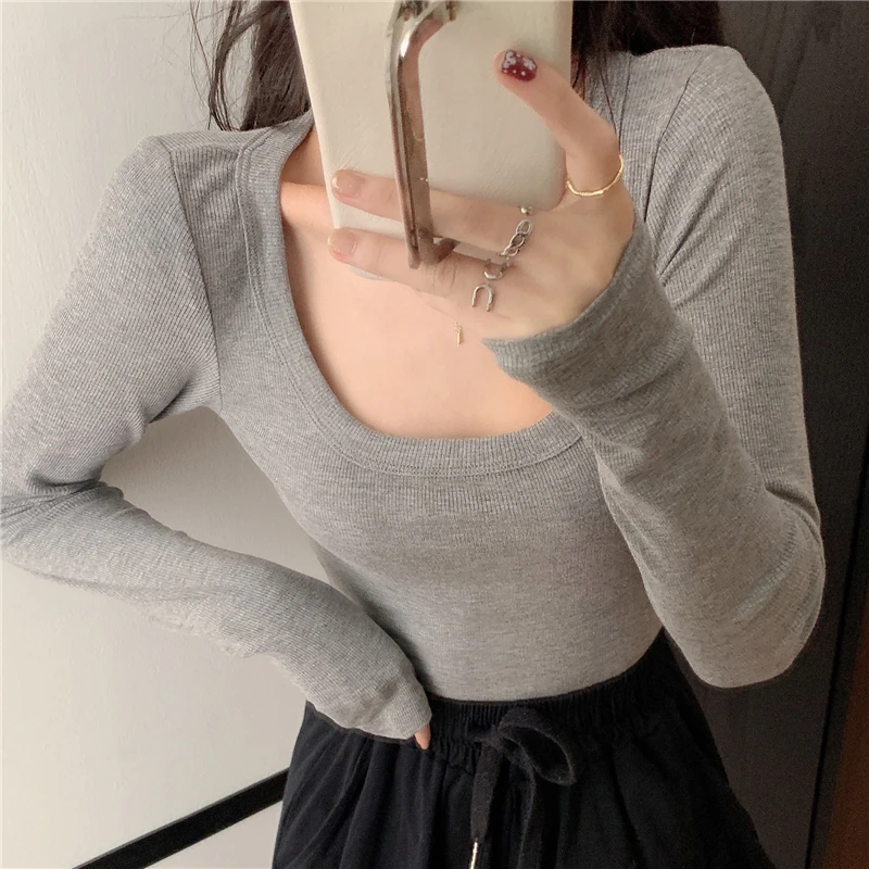 Футболка женская универсальная с круглым вырезом и длинным рукавом облегающий