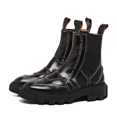 Женские мотоциклетные ботинки Зимние Теплые ботильоны Челси на меху женская