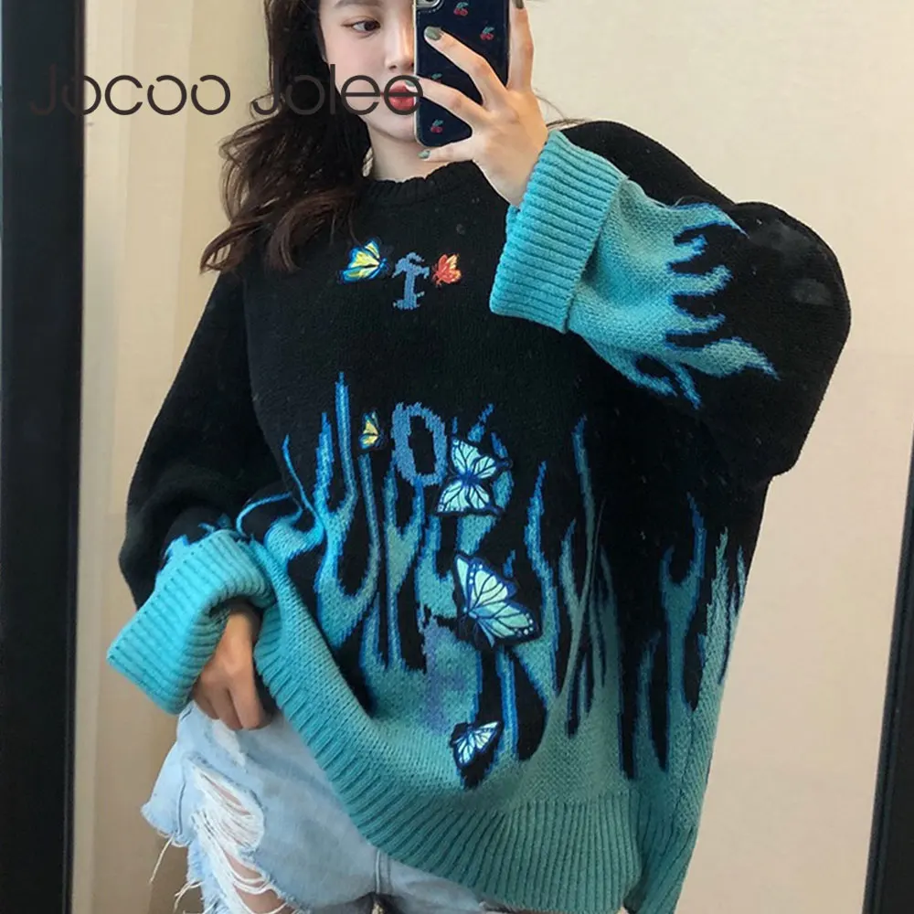

Женский вязаный свитер с вышивкой бабочки, элегантный Свободный Повседневный пуловер в Корейском стиле Харадзюку, уличная одежда, джемпер, ...