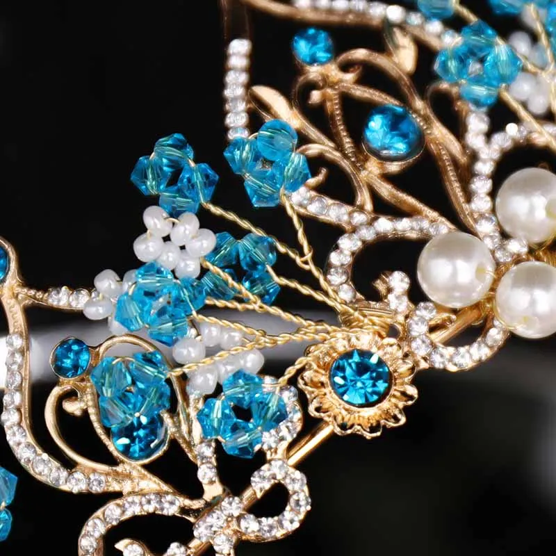 

Trendy Tiara Handmade Crystal Blue Rhinestone Crowns Princess Hair Tiara Birthday Tiara Wedding Bridal Accessories
