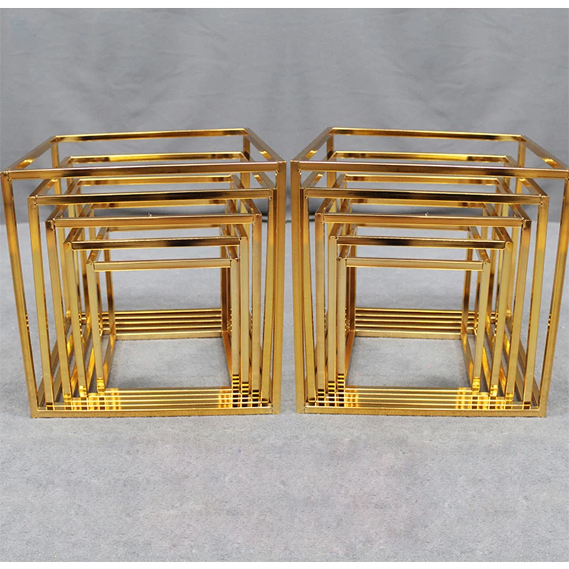 Квадратная Металлическая Свадебная подставка с блестящим золотым покрытием
