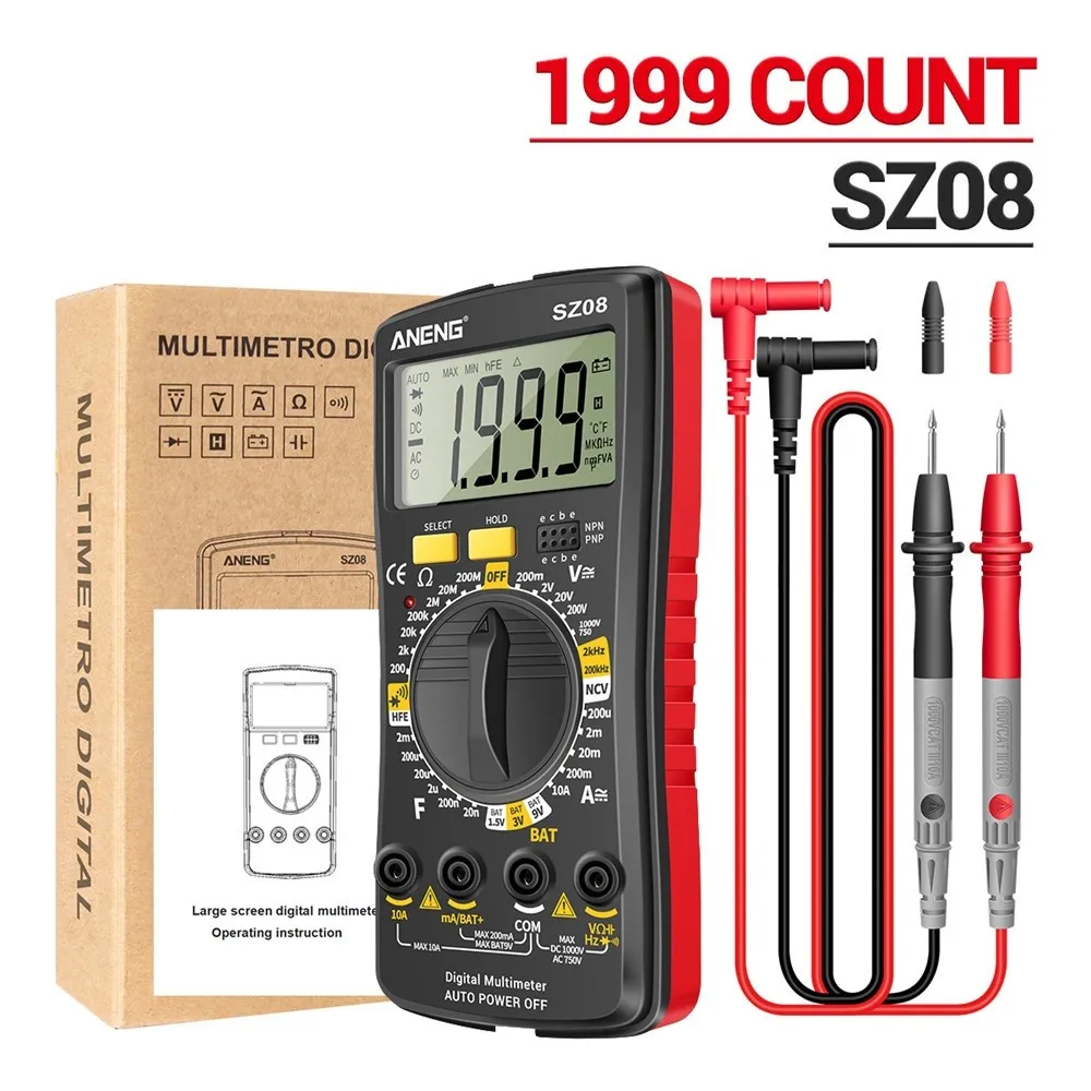 

SZ08 Digital Multimeter Ultra-thin Storage Professional Multimetro Auto Voltmeter AC DC 220V Resistance Handhold Testers