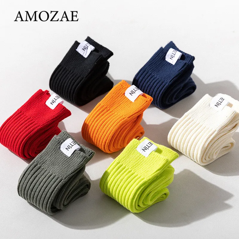 

Japanese Harajuku Retro Men Cotton Loose Socks High School Girls Korean Style Knitting Solid Color Women Socks Long Designer