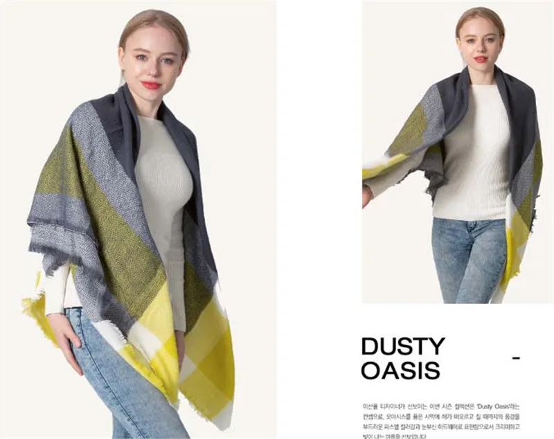 

2020 Cashmere Large lattice Women's square color Bib Big shawl Keep warm winter scarf bandana foulard femme hijab scarf women
