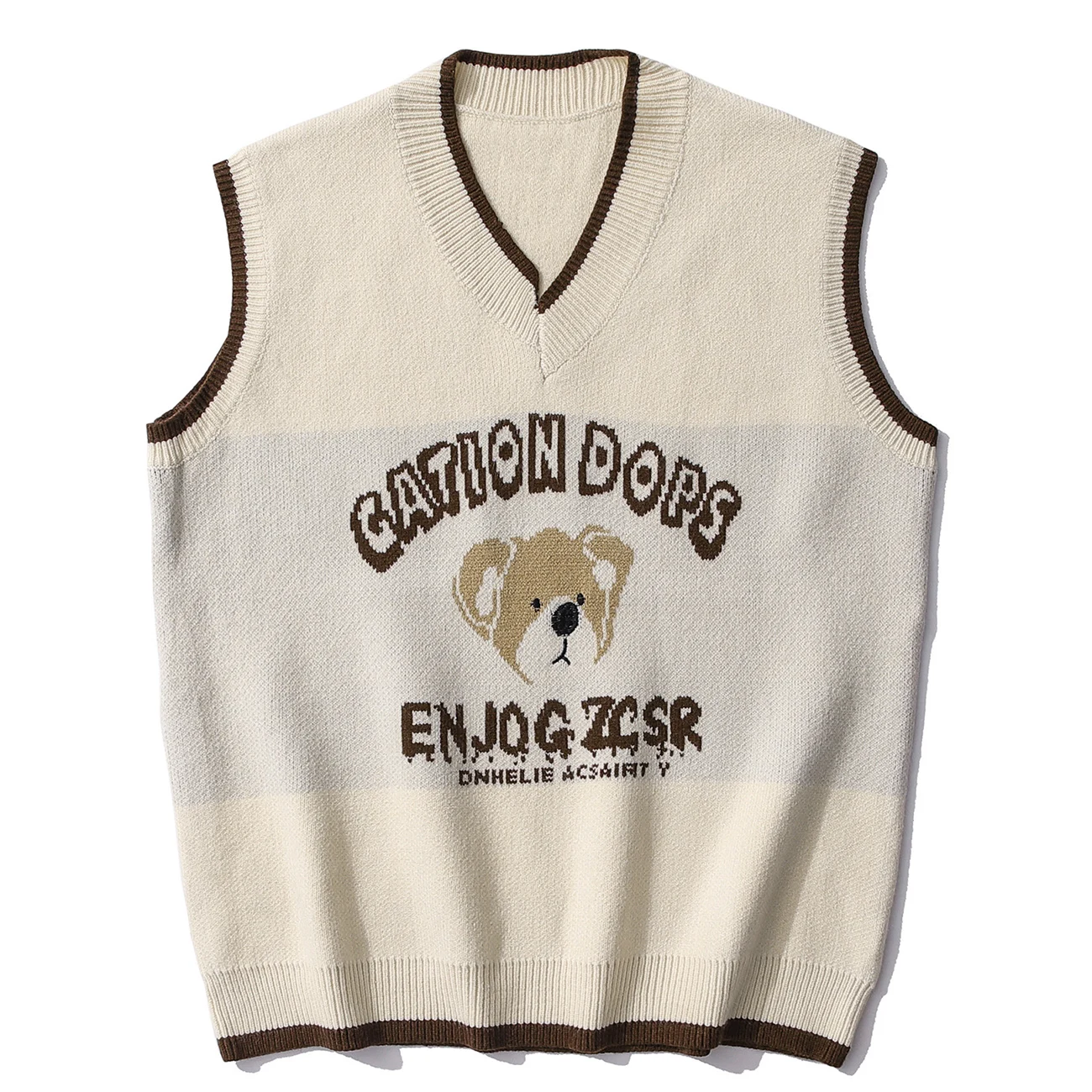 

LACIBLE Harajuku Streetwear Knitted Vintage Bear Sweaters Vest Men 2021 Autumn Casual Sleeveless Knitwear Pullover Tops Unisex