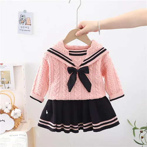

1-5Years Kids Girls Knitted Sweater Clothing Sets Fashion Clothes Skirt 2Pcs Outfit Winter Autumn Sweater + Pleated Skirt Suit