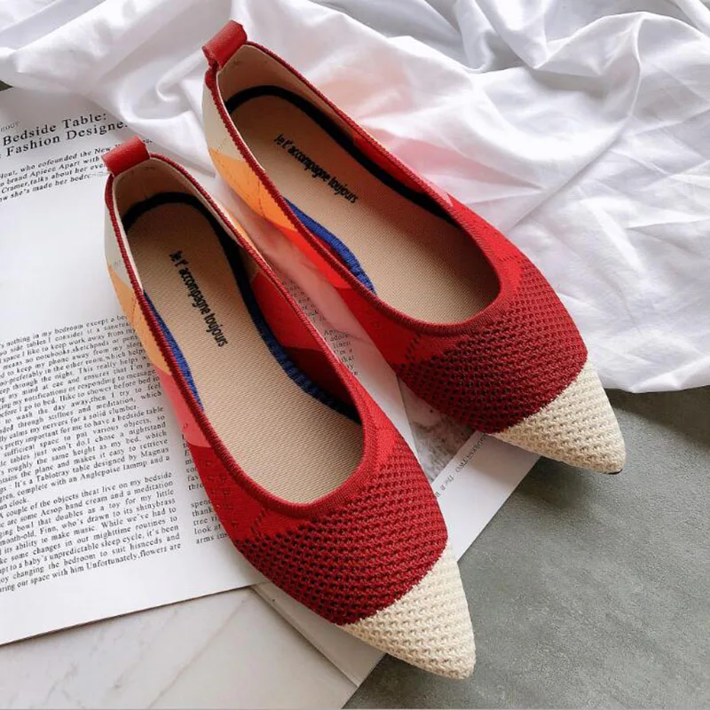 

Pointed Toe Ballet Flats Women Colors Slip on Ladies Flats Shoes Wool Knitted Pregnant Women Loafers Shoes Moccasins women
