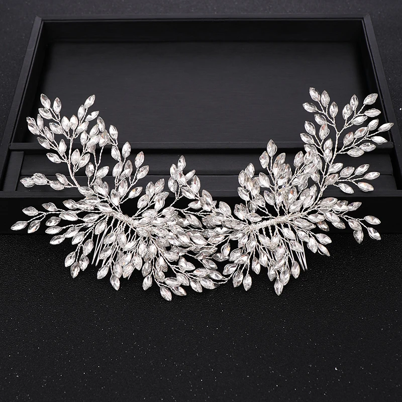 

Double Crystal Rhinestone Wedding Hair Combs Hair Accessories Silver color Bridal Headpiece Crystal Women Hair Comb Hair Jewelry
