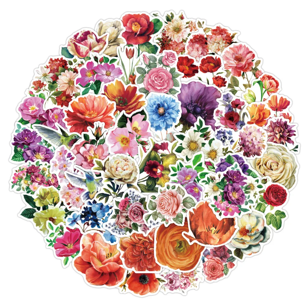 

50PCS Mixed Pretty Flowers Stickers DIY Bike Travel Luggage Guitar Laptop Cool Graffiti Sticker Decals Classic Kids Toys