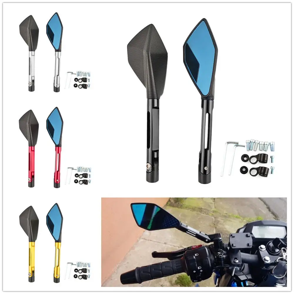 

Universal Motorcycle Mirrors Blue Glass Anti-vertigo Moto Accessories CNC Rearview Side Mirrors Mounting Tool Bolts 8mm 10mm