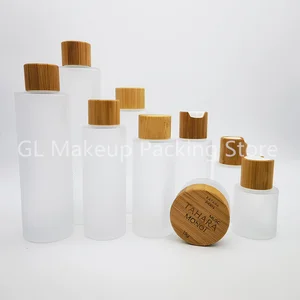 Engraving custom logo 20ml 30ml 40ml 50ml 60ml 80ml 100ml 120ml bamboo spray bottles bamboo lotion frosted glass dropper bottle