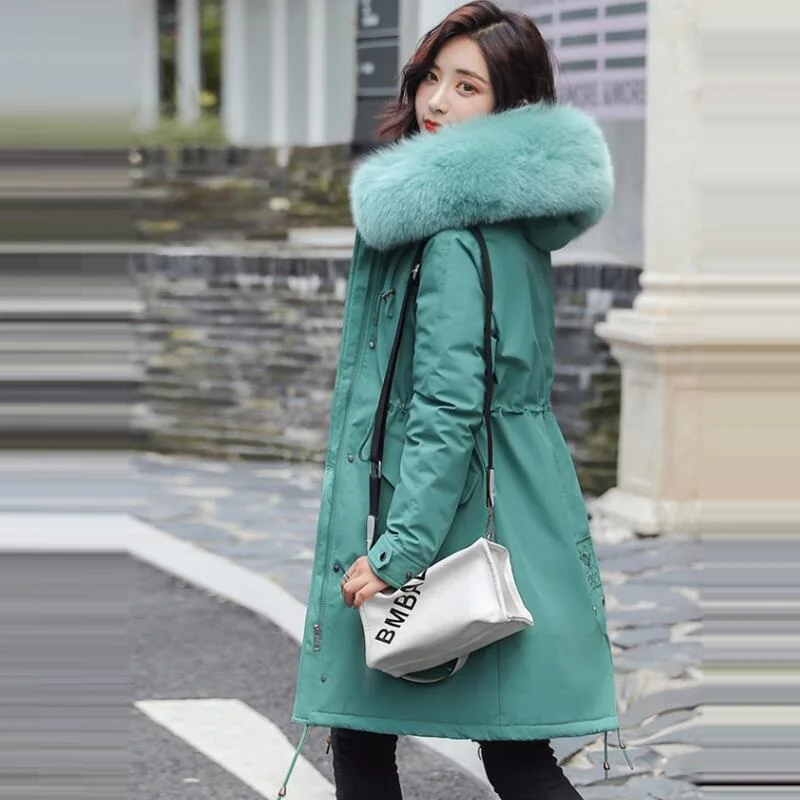 Cotton Coat Winter Woman Warm Lining Fake Fur Collar Oversized Long Jacket Female Puffer Jacket Parkas New Fishion Winter Coat