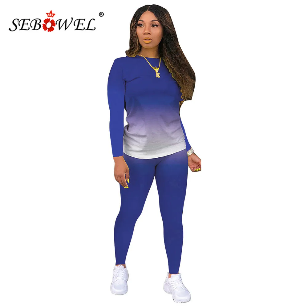 

Женский спортивный костюм SEBOWEL, повседневный комплект из двух предметов, Топ с длинным рукавом и штаны, с градиентным рисунком, для весны и о...