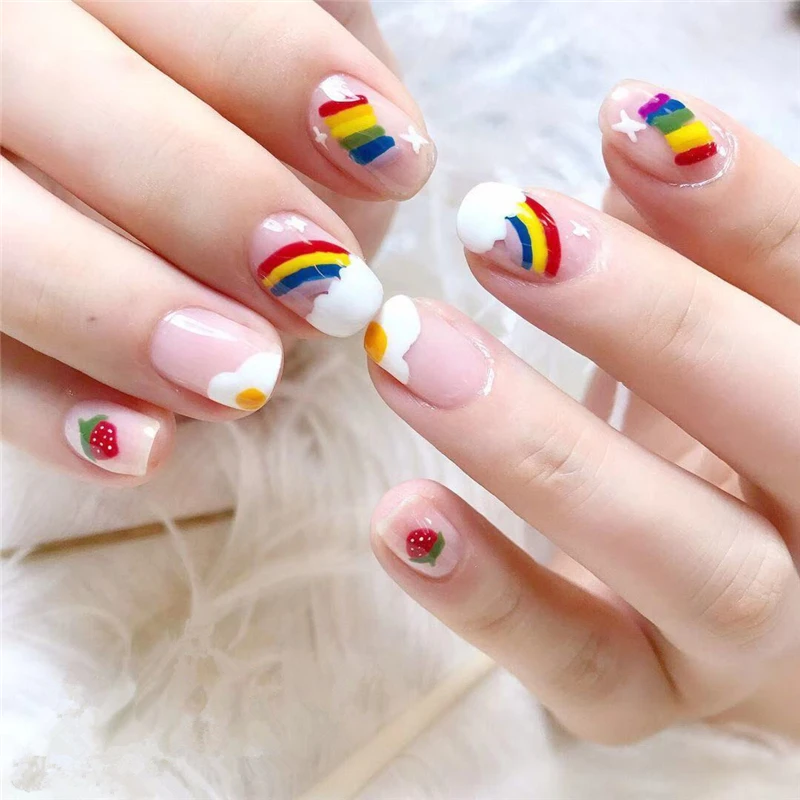 Новинка 1 лист стикеры 3D на ногти Nail Art яркая красочная форма радуги с помпоном в