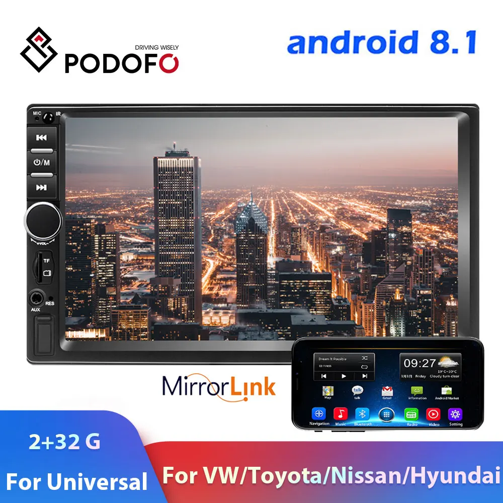 Автомобильный мультимедийный плеер Podofo Android 8 1 2din GPS Wifi зеркальный 2 Din для Volkswagen
