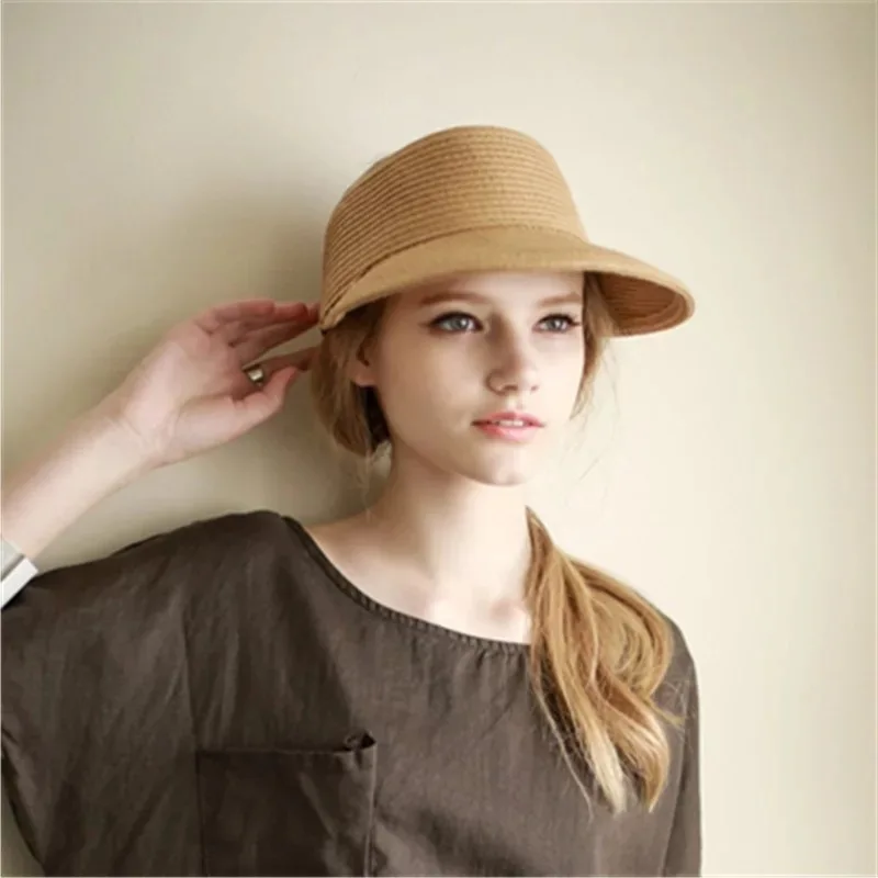 Women Sun Visor Cap Straw Baseball Cap Female Casual Sport Visors Caps Hollow Beach Hat Anti UV Floppy Hat Adjustable Summer Hat