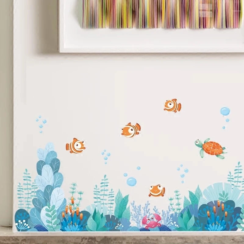 

Sea world wall sticker bedroom wall decor bathroom living room corner skirting stickers room decoration home removable sticker