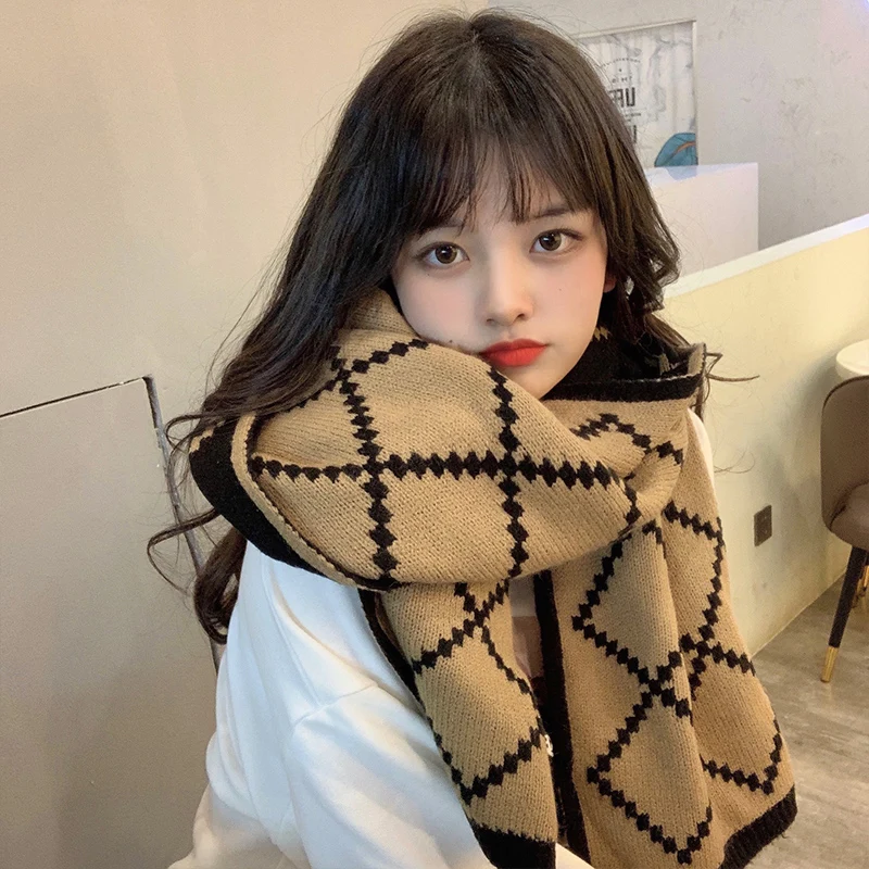 

Soft plaid double-sided scarf for women autumn/winter warm cashmere scarf extra long knitted double-use shawl