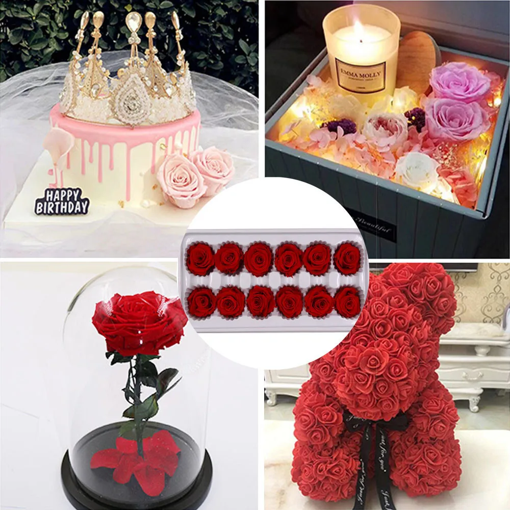 12 цветов в коробке сохраненные цветы неувядающая Роза диаметр 3 4 см подарок на