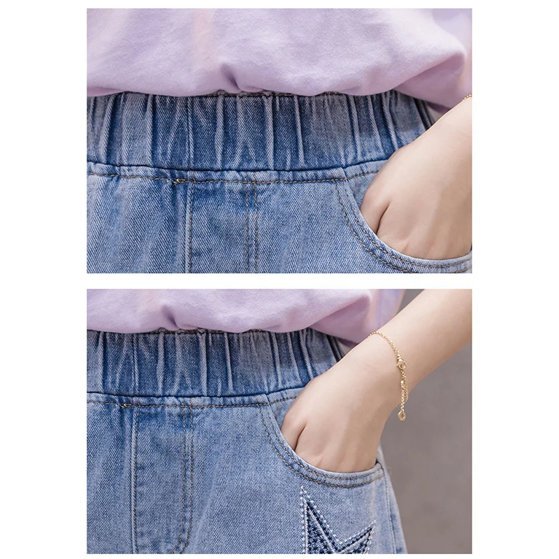 

SURMIITRO 2021 Summer Plus Size S-3XL Blue Denim Shorts Women Korean Style Stars High Elastic Waist Jeans Female Short Pants
