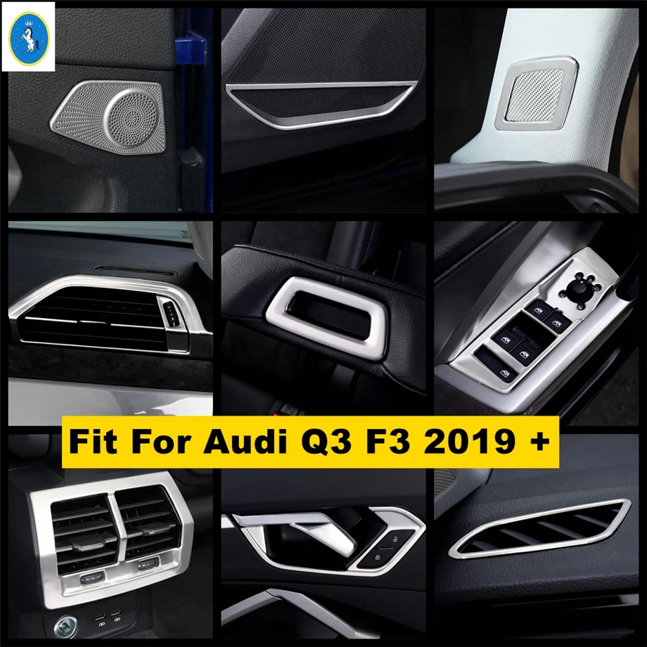 

Silver Interior Refit Kit Pillar A / Door Speaker / Lift Button / Air AC / Armrest Panel Cover Trim For Audi Q3 F3 2019 - 2021