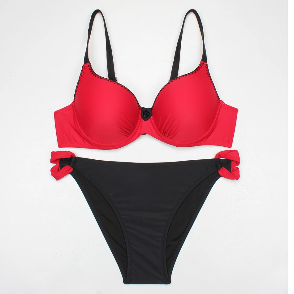 

HOHL Plus Size Push Up Bikini Set Women Sexy Padded Adjustable Strap Bordered Bikinis Summer Bathing Suit