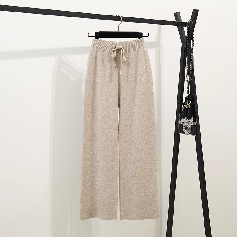 

ICHOIX Autumn And Winter Leisure Slimming Women Outfits Rainbow Striped O-Neck Knitted Sweater Trousers Wide-Leg Pants Suit