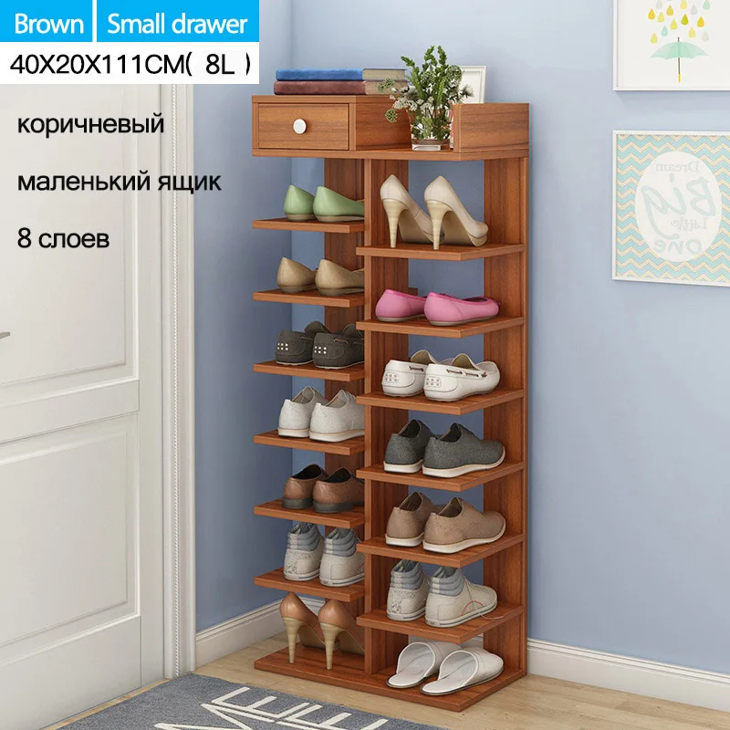 A Brown 8L Простая деревянная обувная полка быстро собирающийся несколько слоев обуви Полка двери минимализм многофункциональный шкаф для обуви - Цвет: A Brown 8L