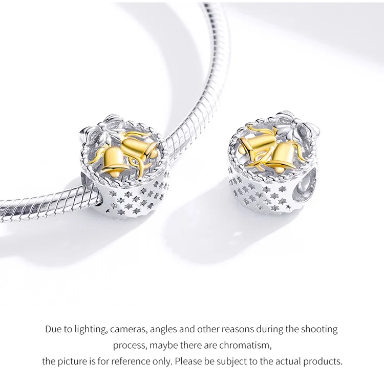 Подходит для браслета Pandora Серебро 925 CZ Колокольчик для елки украшения-Снеговички S925 Подарочный дом цветок бисер для изготовления ювелирных изделий