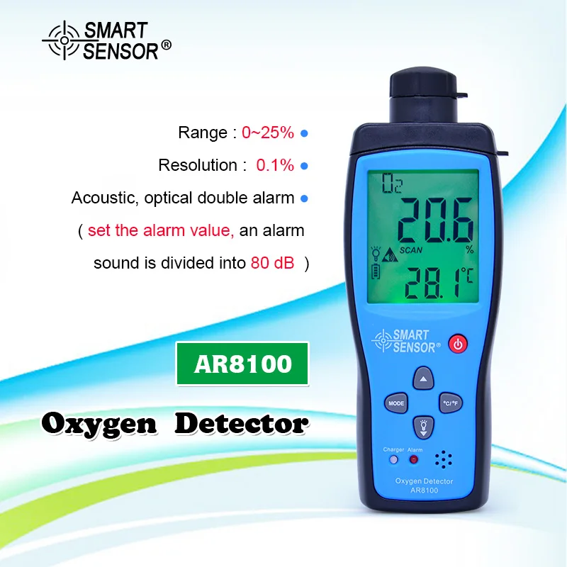 Умный датчик AR8100 переносной кислородный газовый детектор анализатор цифровой ЖК