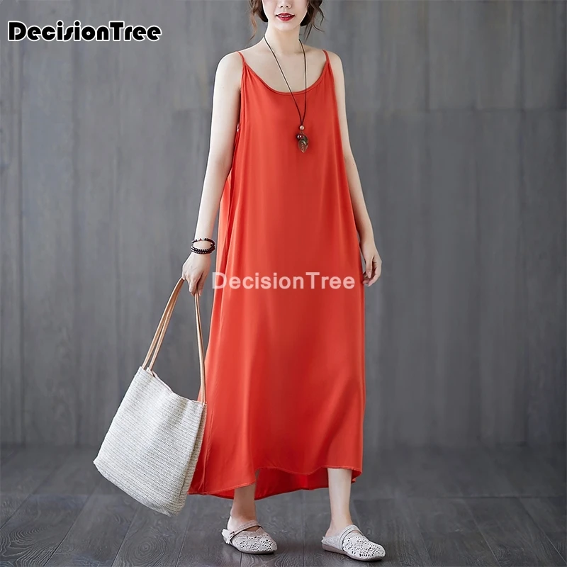 

2023 women's long chemise nightgown nightdress sleepwear spaghetti straps underdress solid petticoat bodycon camisole vest dress