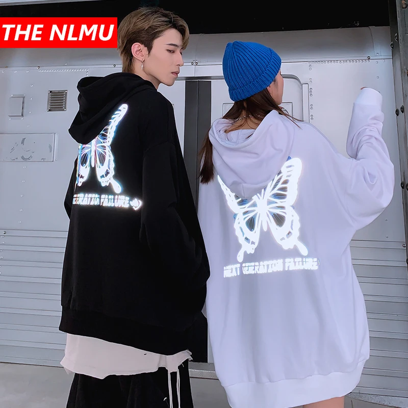 Светоотражающие толстовки с принтом бабочки мужские в стиле панк рок Готическая