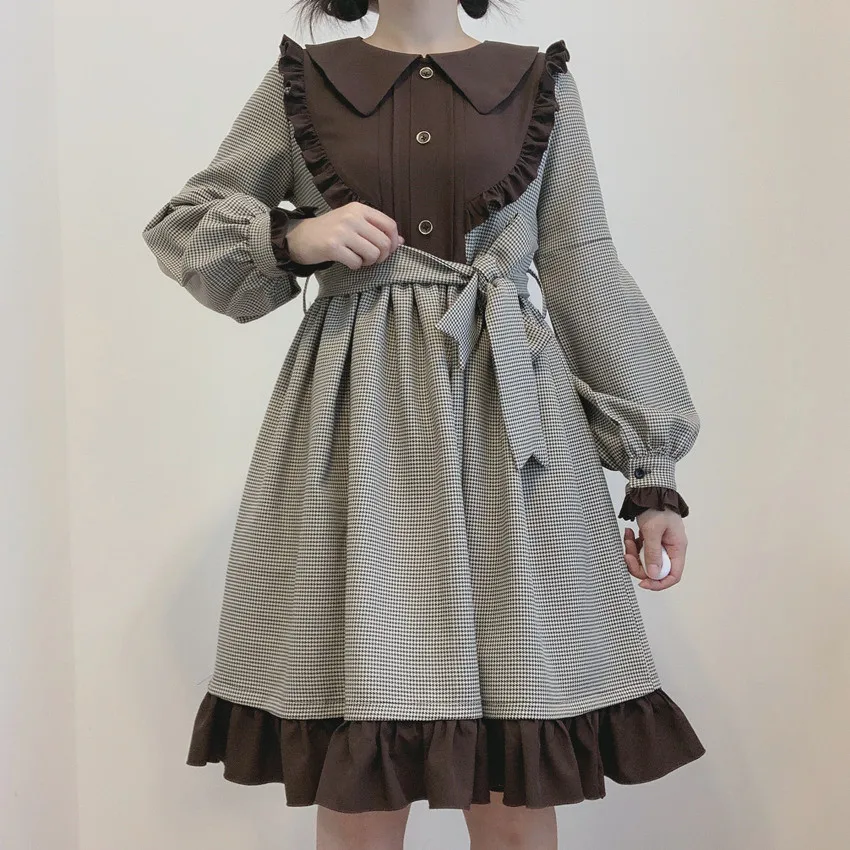 Lolita Dress Plaid Ruffles Long Sleeve Empire Lolita One Piece Dress
