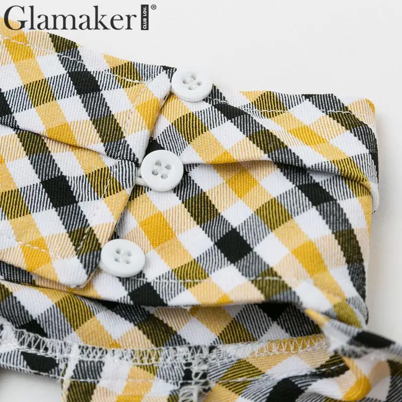 Glamaker/винтажная клетчатая рубашка, короткая женская блузка с открытой спиной и длинными рукавами-фонариками, осенне-зимняя пикантная женская блузка