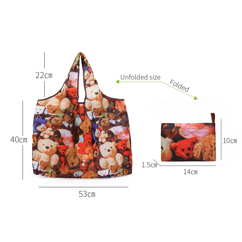

Cartoon Large Reusable Grocery Bags Washable Eco Friendly Foldable Shopping Bag Waterproof Polyester Travel Tote pouch