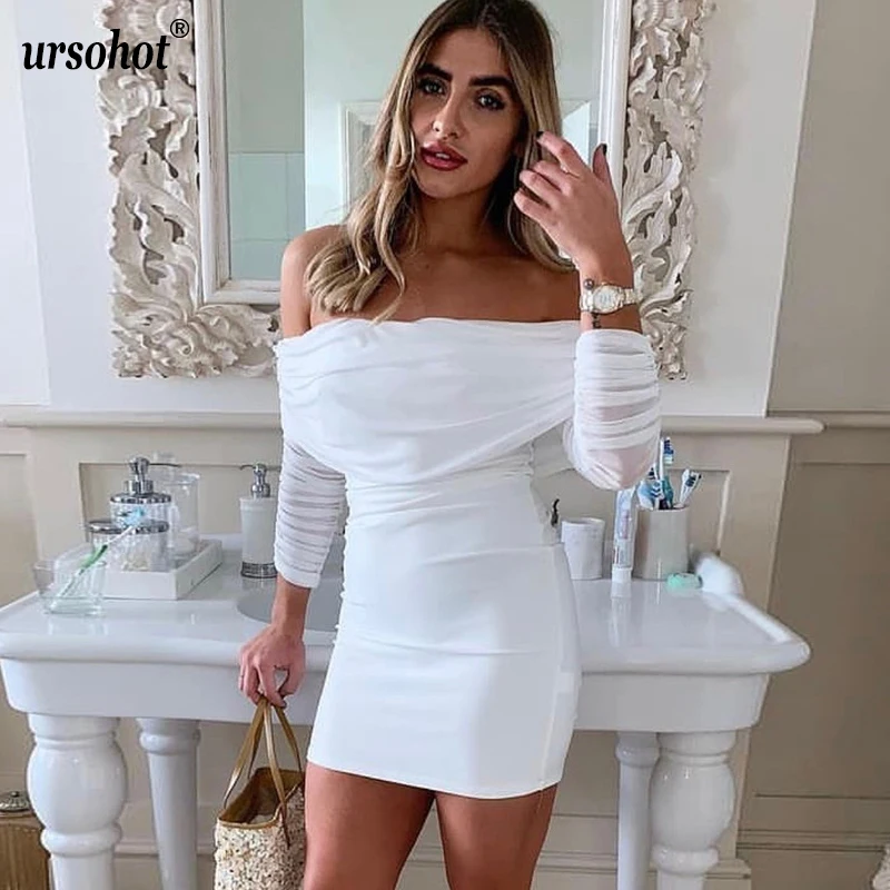 Ursohot Сетчатое платье с открытыми плечами Slash осенние платья женские вечерние